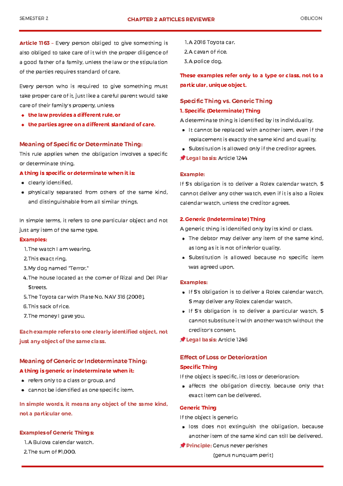 SEMESTER 2 OBLICON CHAPTER 2 ARTICLES REVIEWER Recit Notes - Studocu