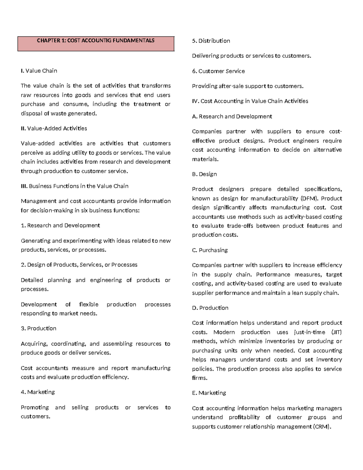 COST ACC - Lecture Notes on Cost Accounting Fundamentals - Studocu