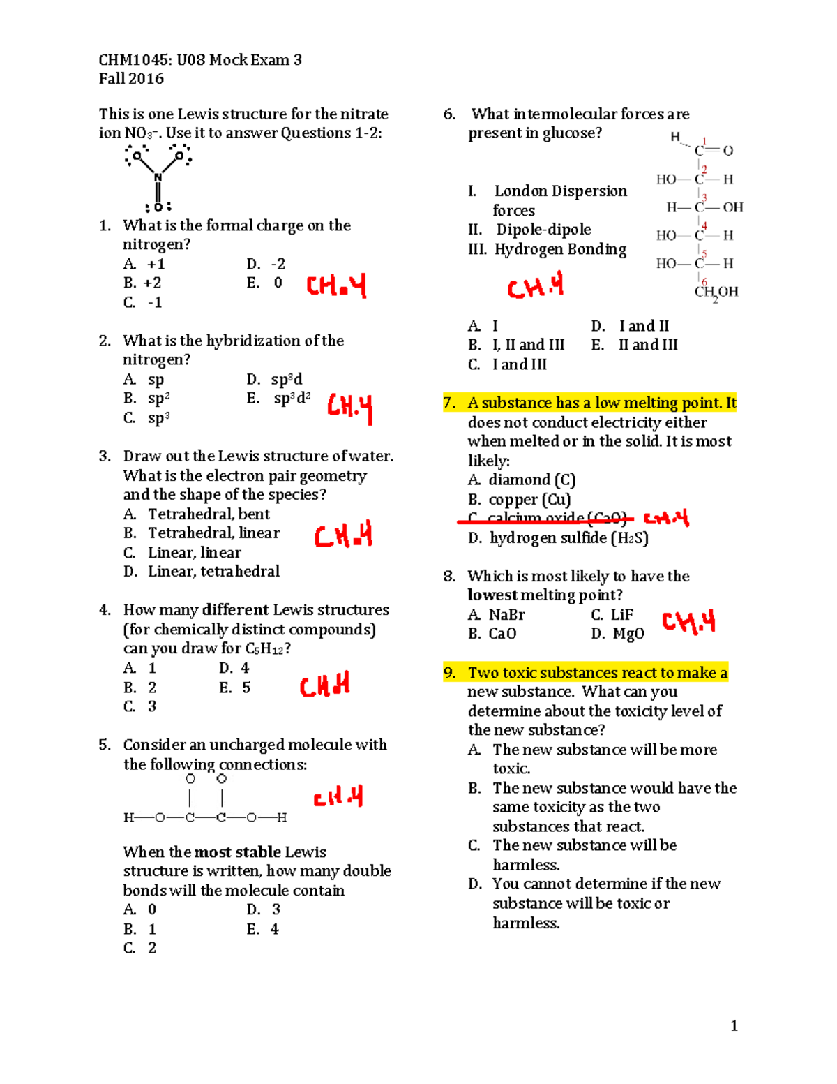 CHM1045: U08 Mock Exam 3 - Fall 2016 Review and Solutions - Studocu