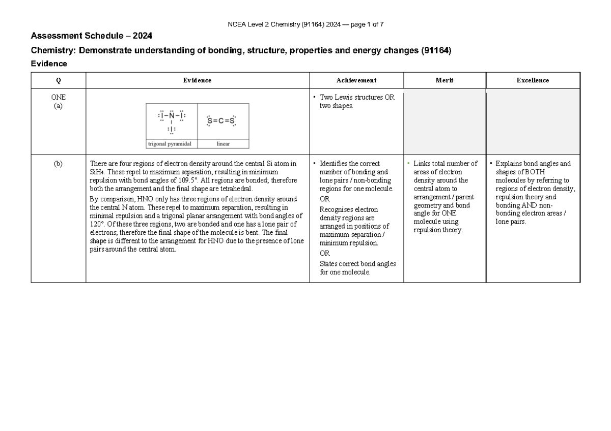 2024 Level 2 Chemistry Exam Answers: Structure & Bonding (91164) - Studocu