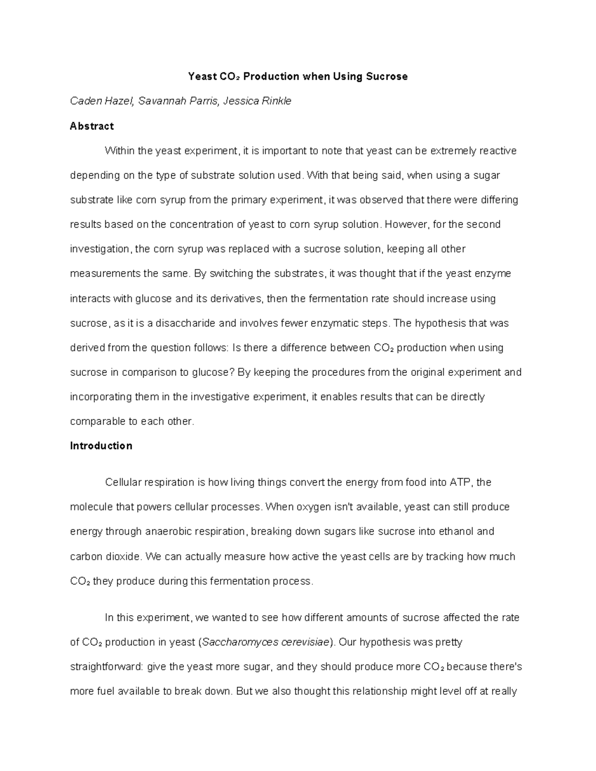 BIOL 1403 Lab Report: Yeast CO₂ Production with Sucrose - Studocu