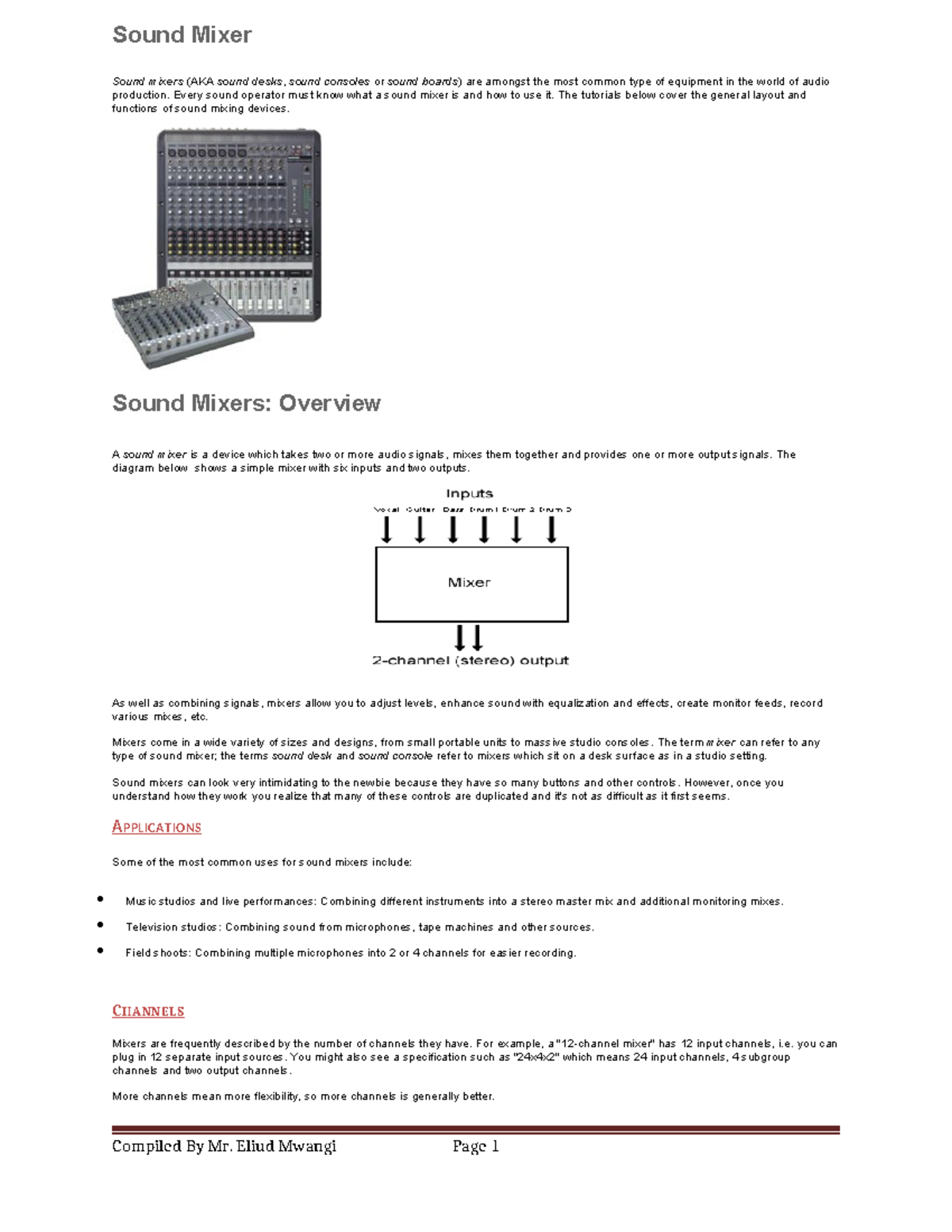 Sound Mixer - Sound Mixer Sound mixers (AKA sound desks, sound consoles ...