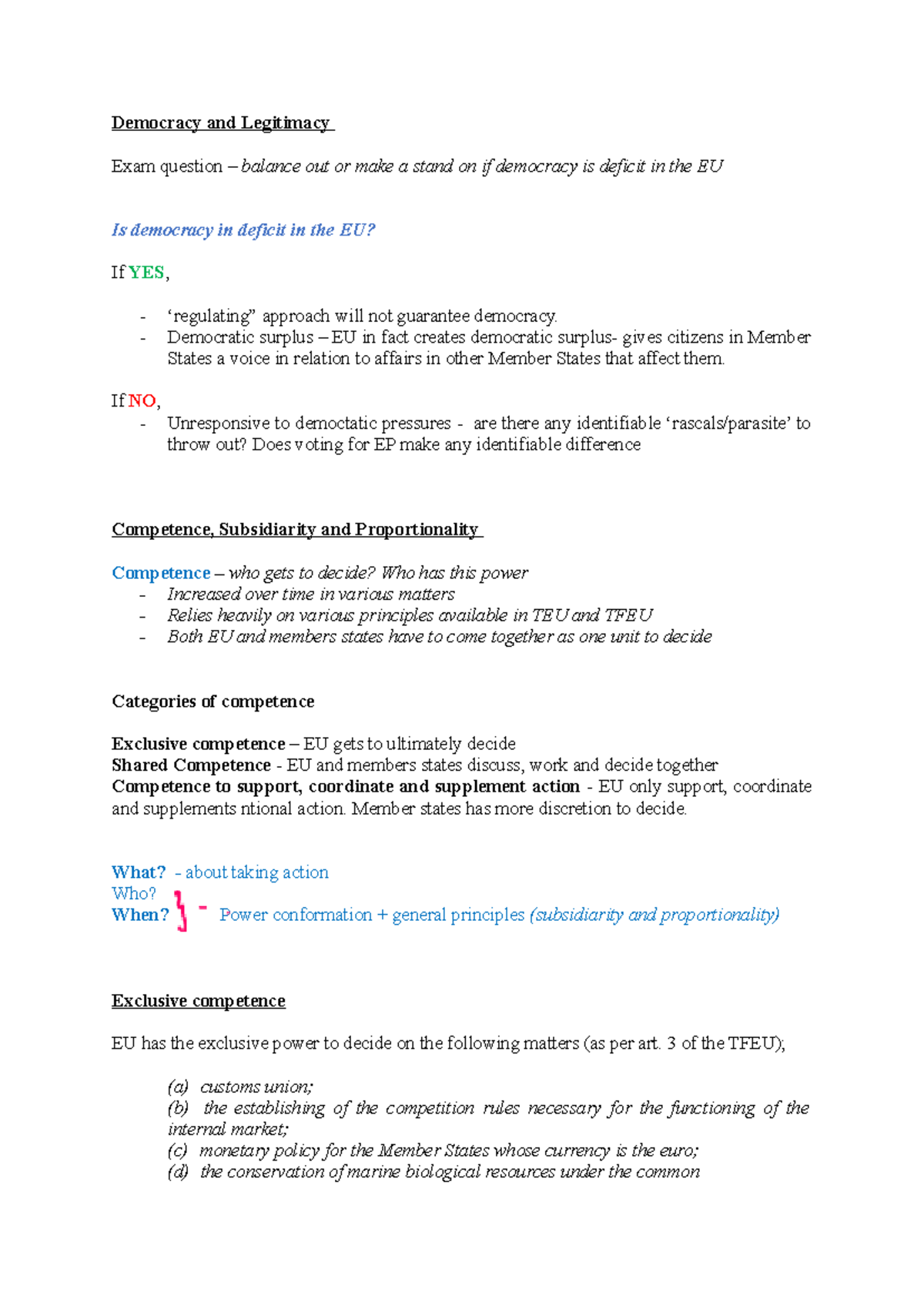 Democracy and Legitimacy in the EU: Examining Competence Dynamics - Studocu