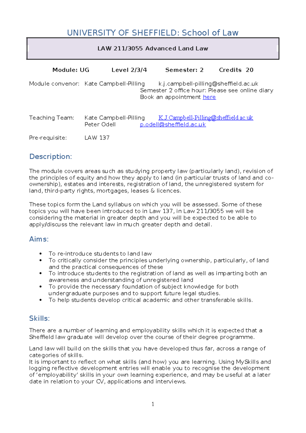 LAW 211/3055 Advanced Land Law Module Outline and Key Topics - Studocu
