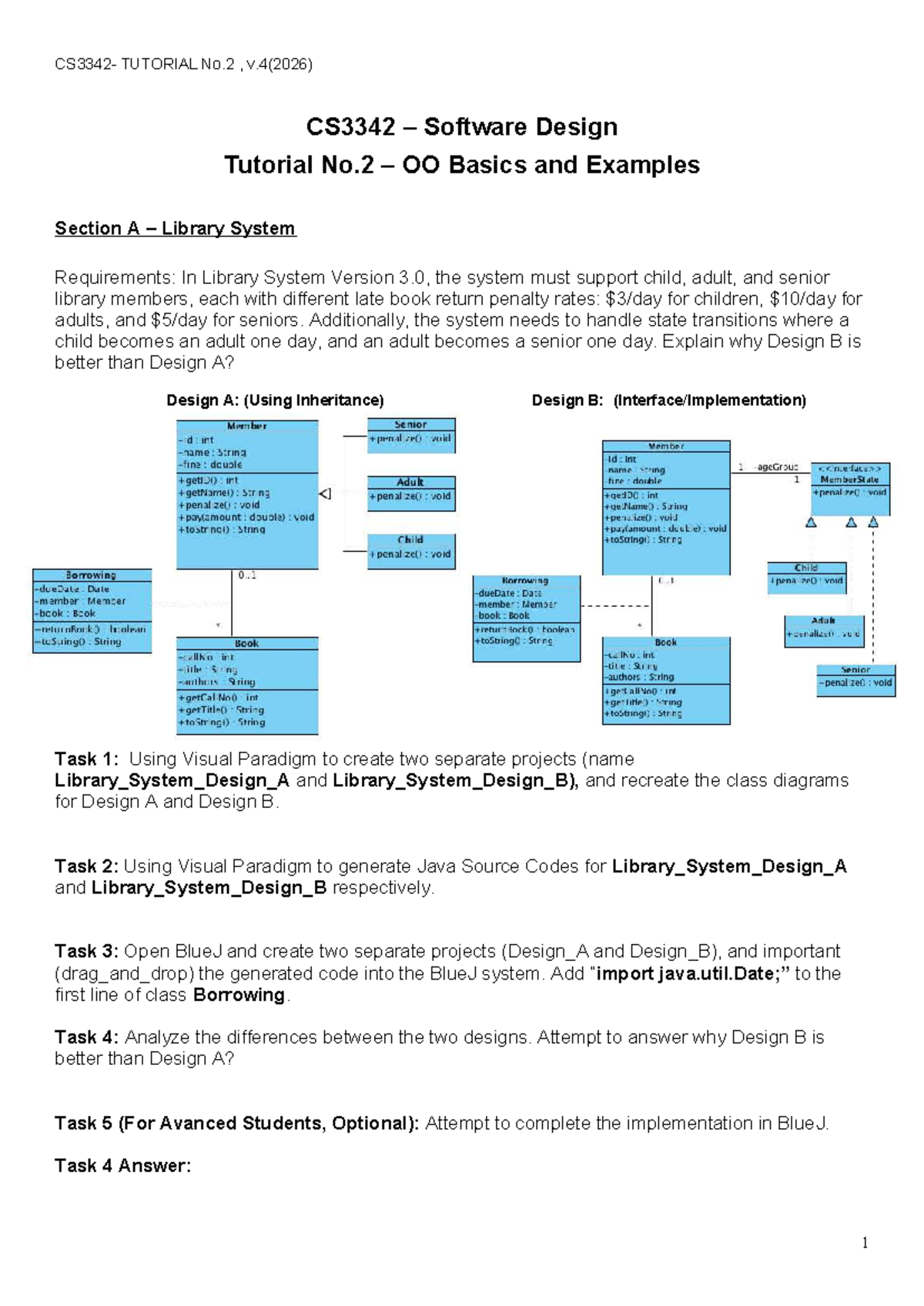CS3342 Tutorial 02: OO Basics & Library System Design Comparison - Studocu
