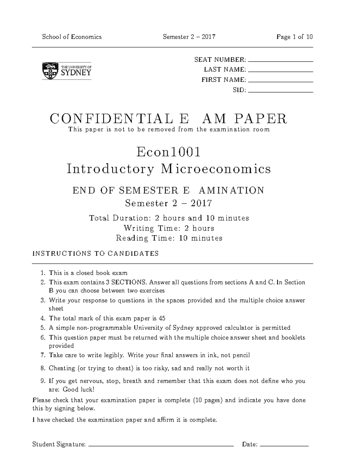 Title: Final Exam Questions for Econ 101 - Intro to Microeconomics, Sem ...