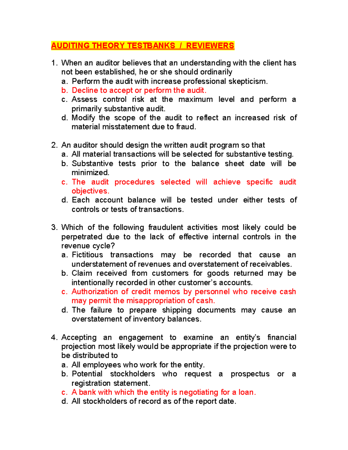Auditing Theory Exam 2019: Questions & Answers Review Guide - Studocu