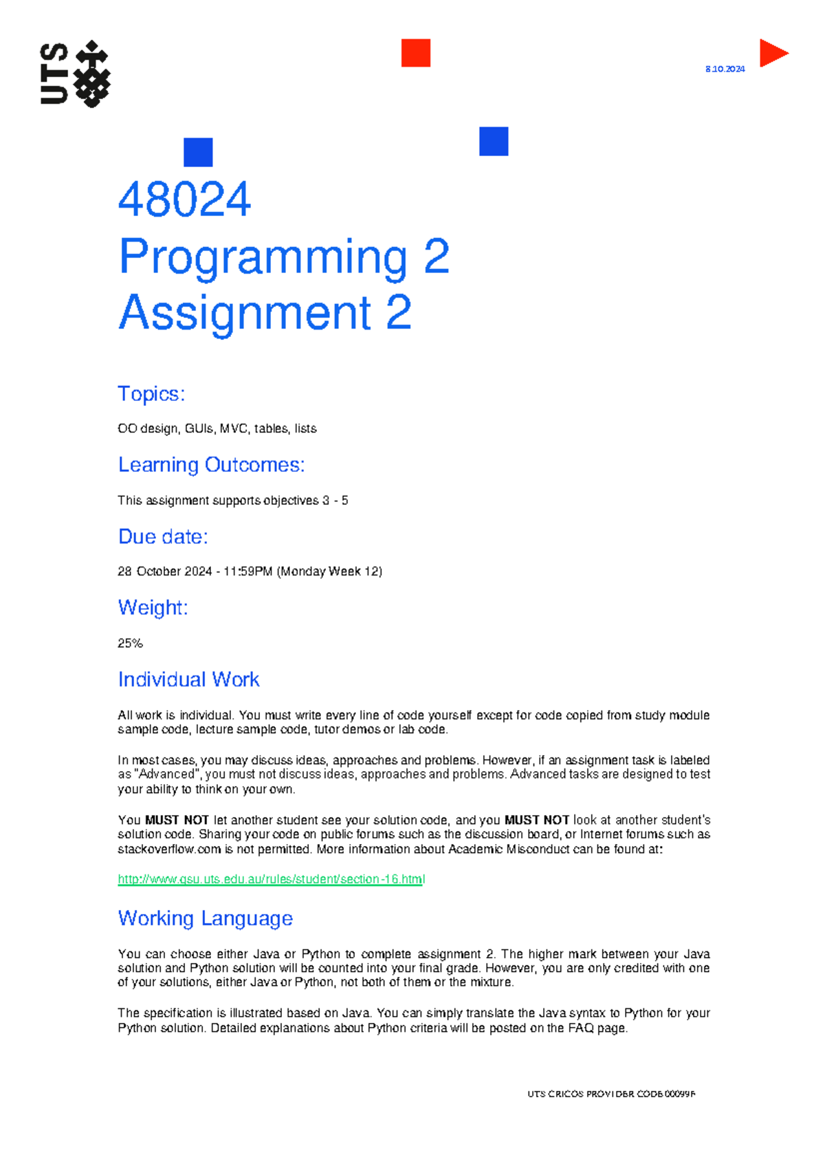 Assignment 2 Specifications Warehouse - 48024 Programming 2 Assignment ...