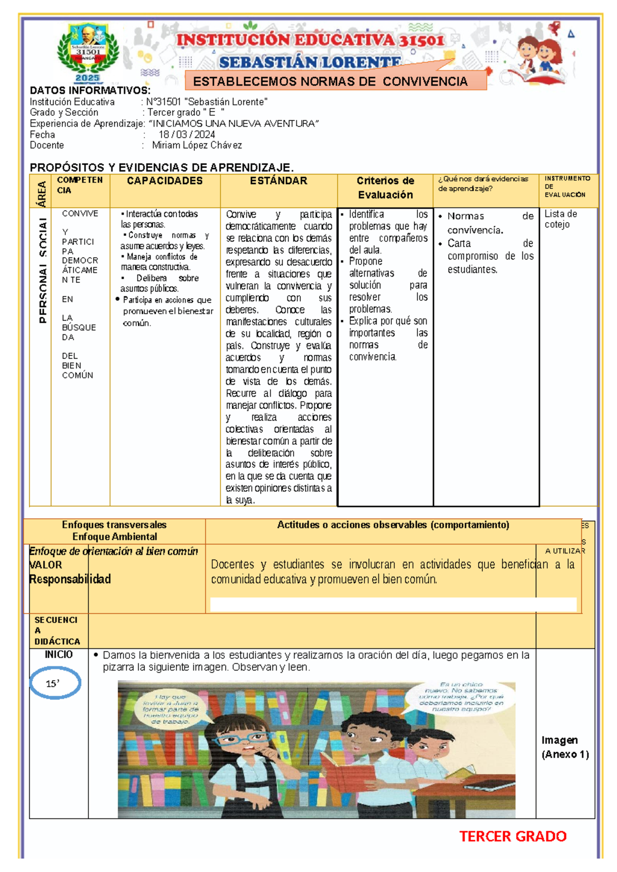 DATOS INFORMATIVOS: NORMAS DE CONVIVENCIA TERCER GRADO - 18 MAR 2024 ...