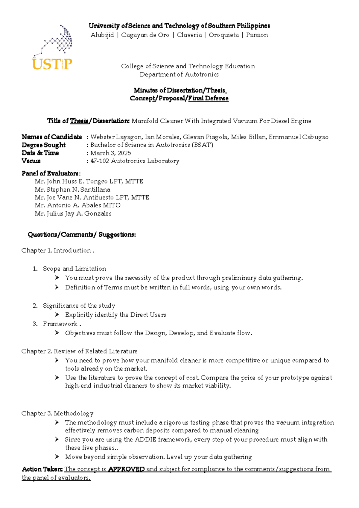 Thesis Minutes: Manifold Cleaner with Integrated Vacuum for Diesel ...