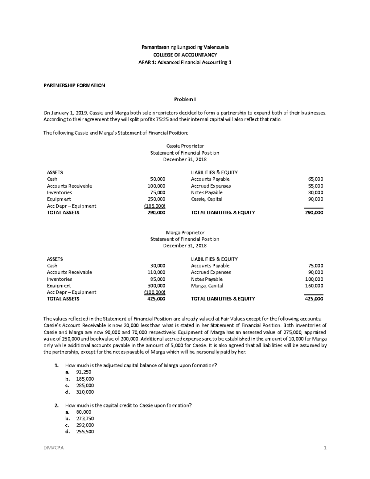 Partnership Formation and Operation Case Study - 663368514 - Studocu