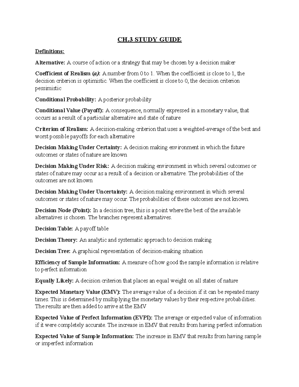 BU324 CH3 Decision Making Concepts Study Guide - Studocu