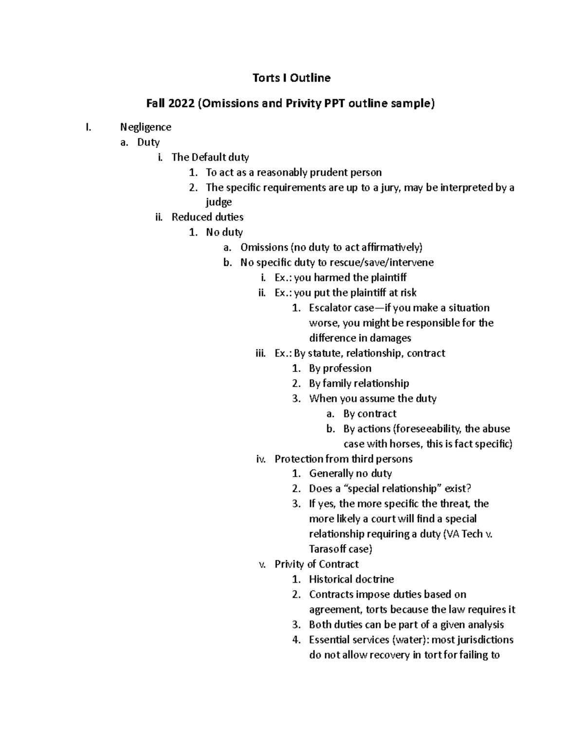 Torts Outline - Key Concepts and Legal Principles Review - Studocu