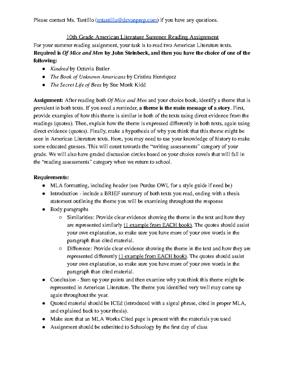 10th Grade Am Lit Summer Reading Assignment: Theme Analysis Guide - Studocu