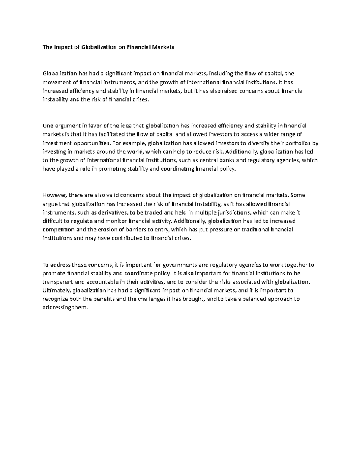 The Impact of Globalization on Financial Markets - The Impact of ...