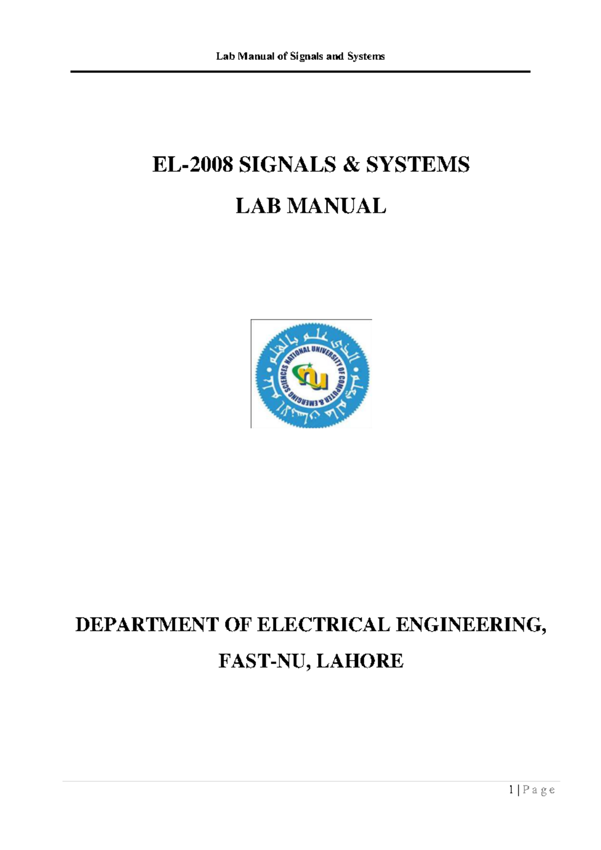 Signals and Systems Lab Manual (EE 2026) - Spring 2026 - Studocu
