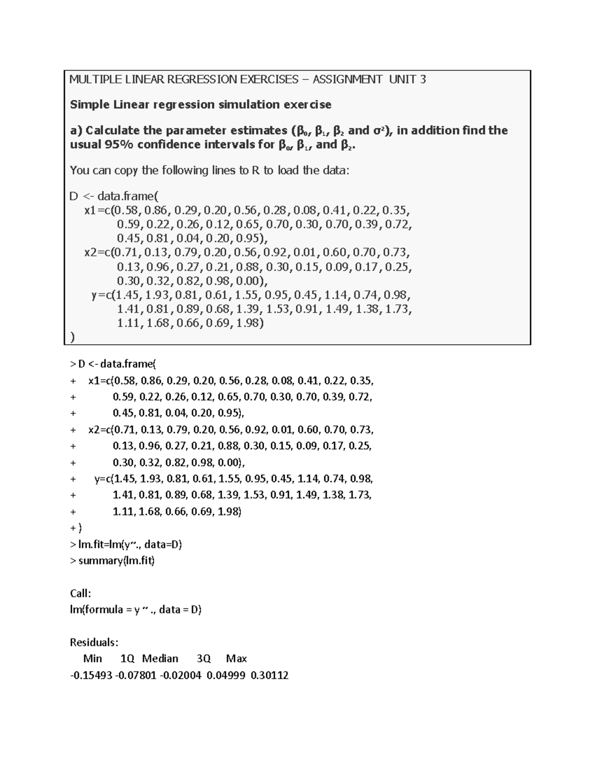 Unit 3 Multiple Linear Regression Solutions & Exercises - Studocu
