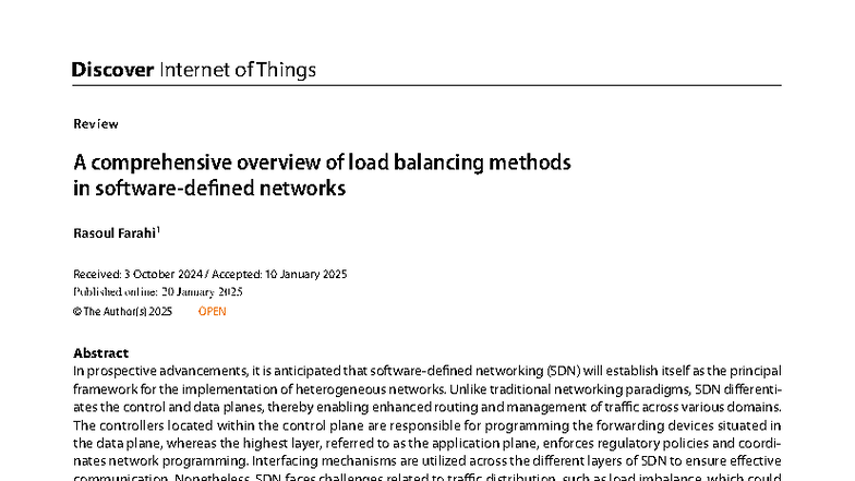 SDN Load Balancing Strategies: A Comprehensive Review (S43926) - Studocu