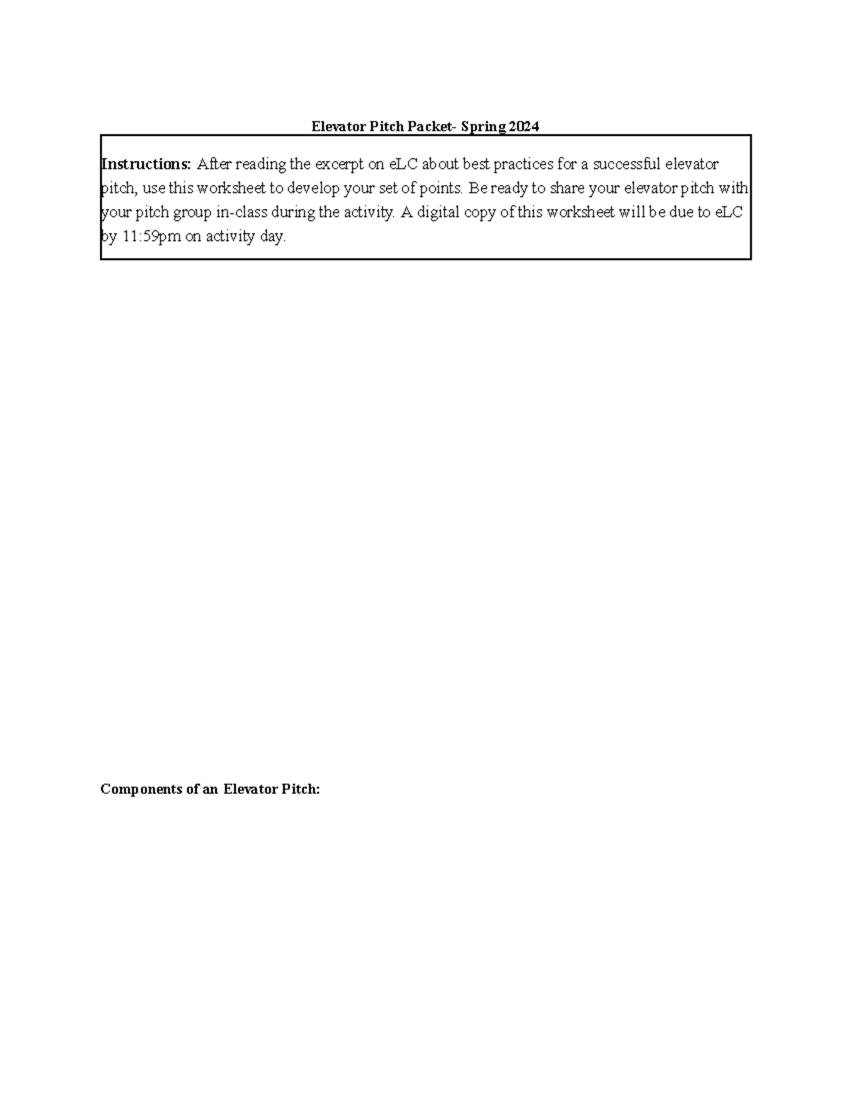Elevator Pitch Packet Guide - SP23: Crafting Concise Pitches - Studocu