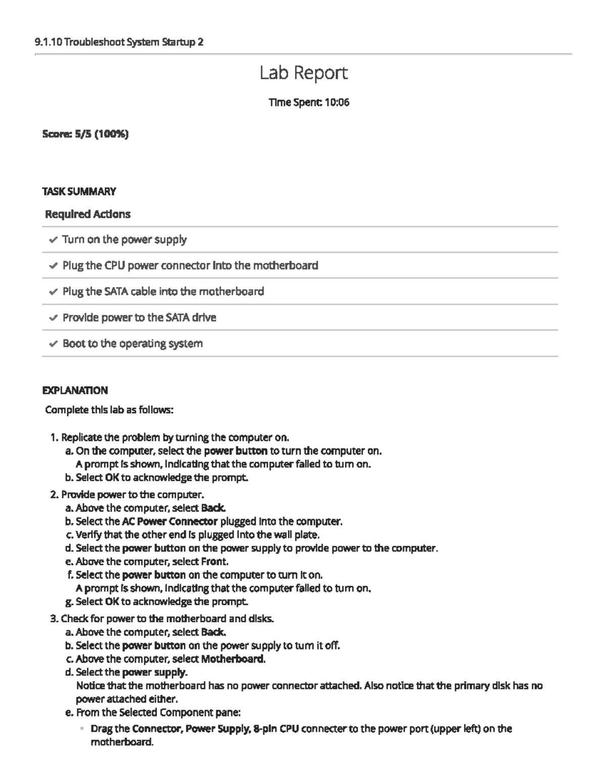 Troubleshooting System Startup: Lab Report 9.1.10 Instructions - Studocu