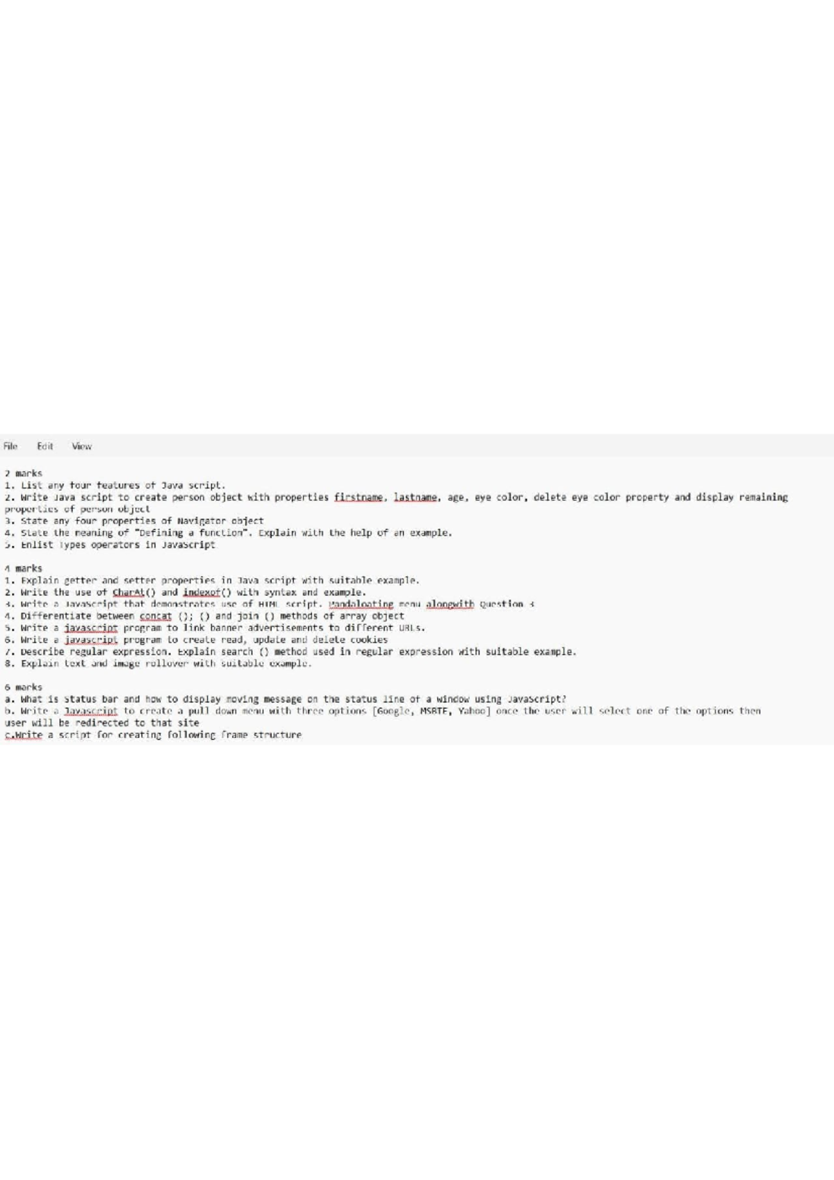 Css imp - CSS IMP Questions - File Edit View 2 marks 1. List any four ...