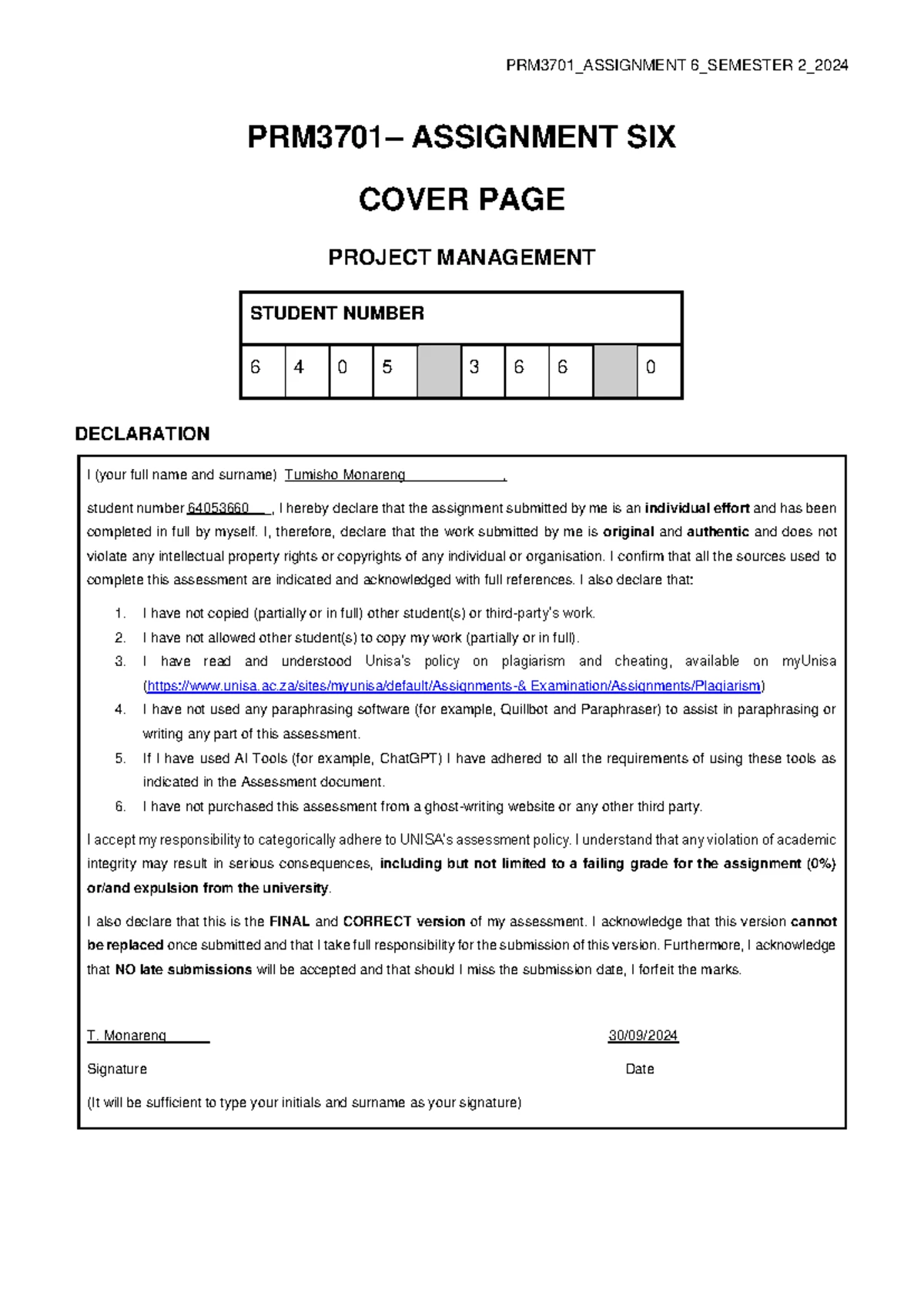 PRM3701 2021 Final Exam Tutorial Letter 001/3 - Project Management ...