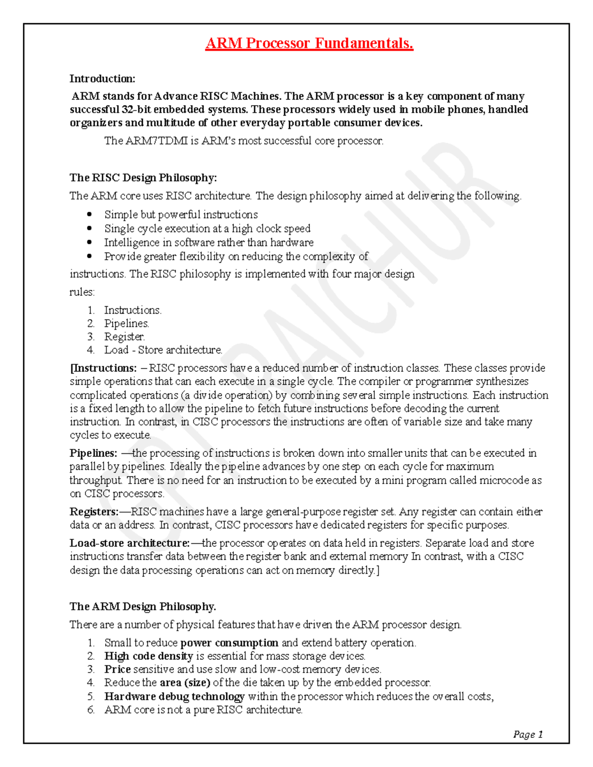 Arm Arcitecture - Page 1 ARM Processor Fundamentals. Introduction: ARM ...