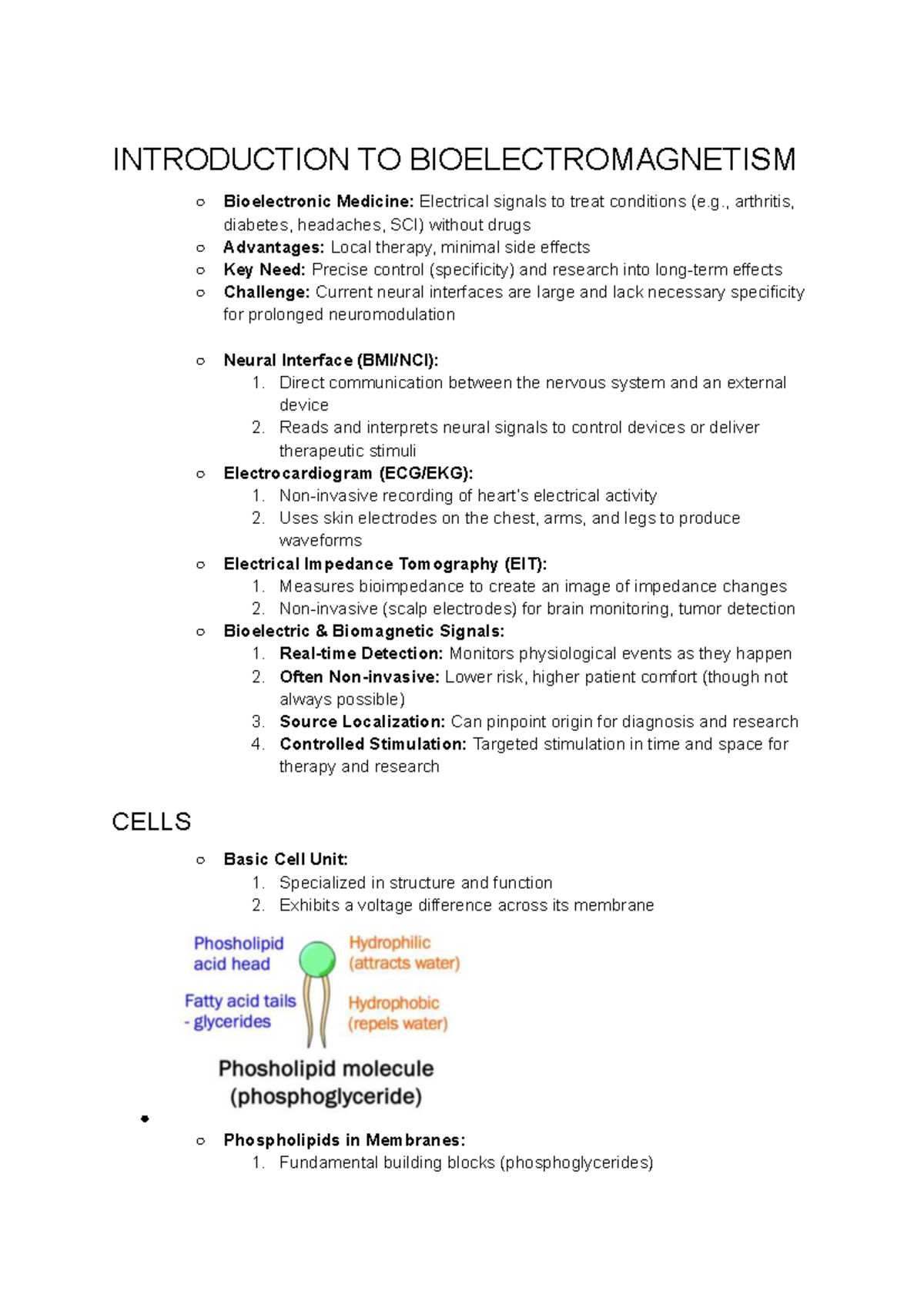 Bioelectricity Lecture 1: Key Concepts in Bioelectromagnetism - Studeersnel