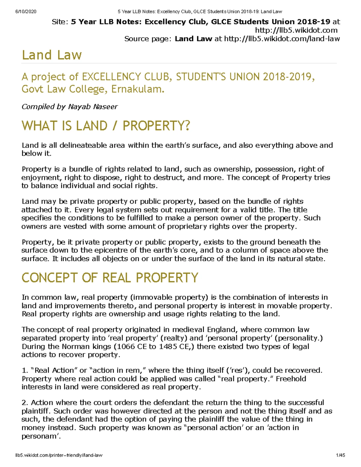 Lawmic LAND LAW Important Questions for Exam Preparation - Studocu