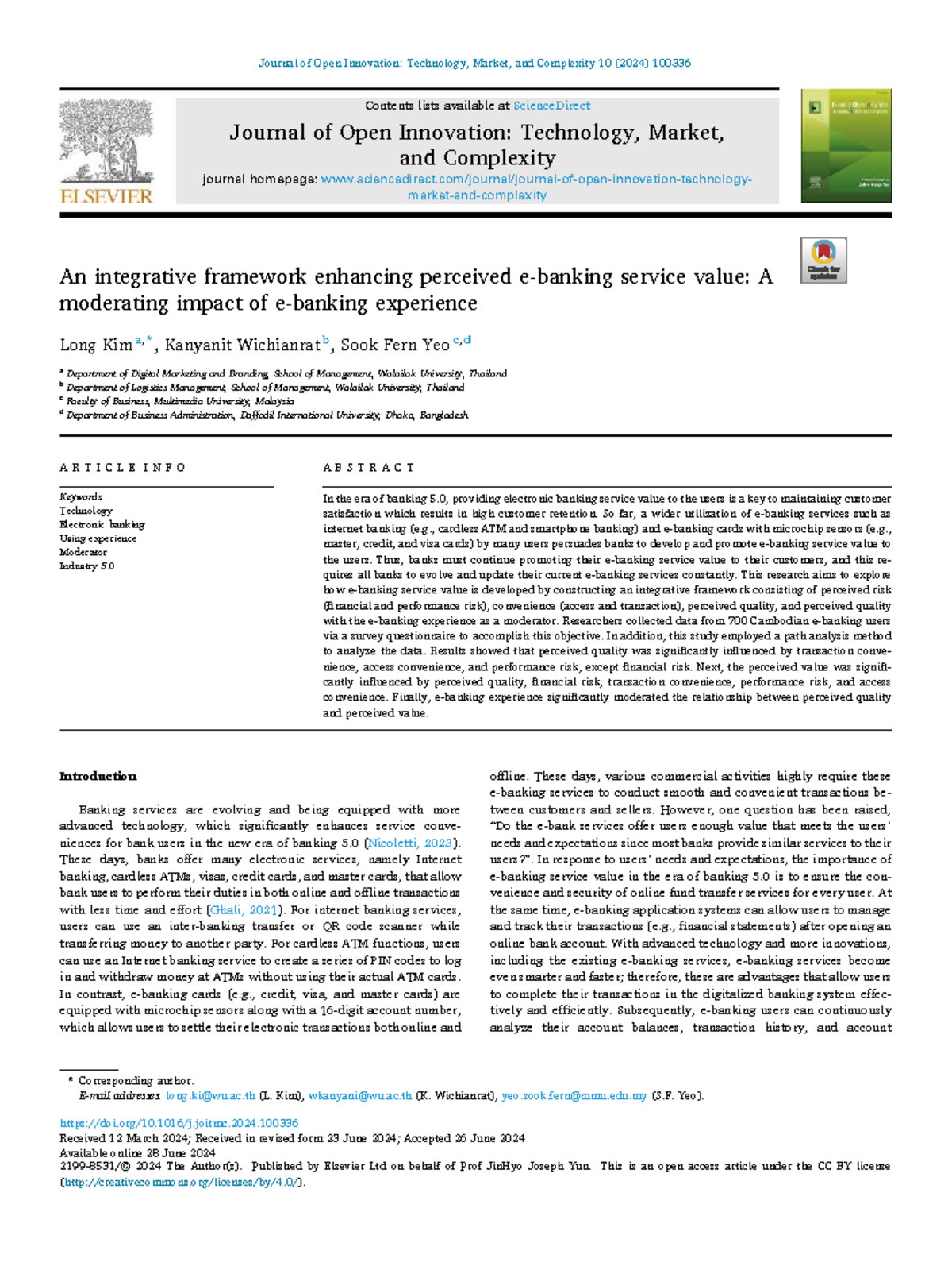 Integrative Framework for Enhancing Perceived E-Banking Service Value ...