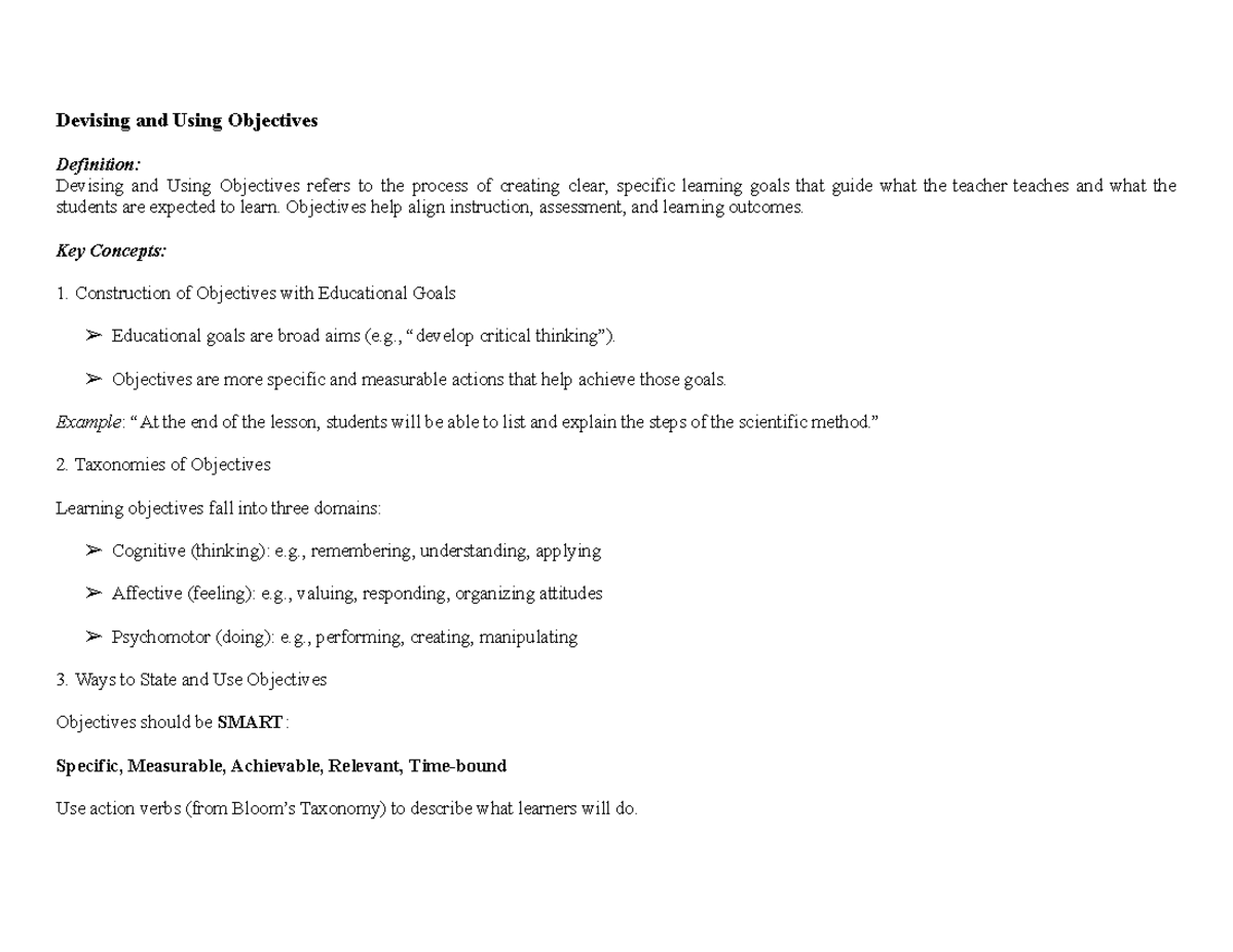 Approaches to Instruction: Defining and Using Learning Objectives - Studocu