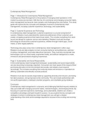 Retail Management - Study Notes & Assignments - Studocu