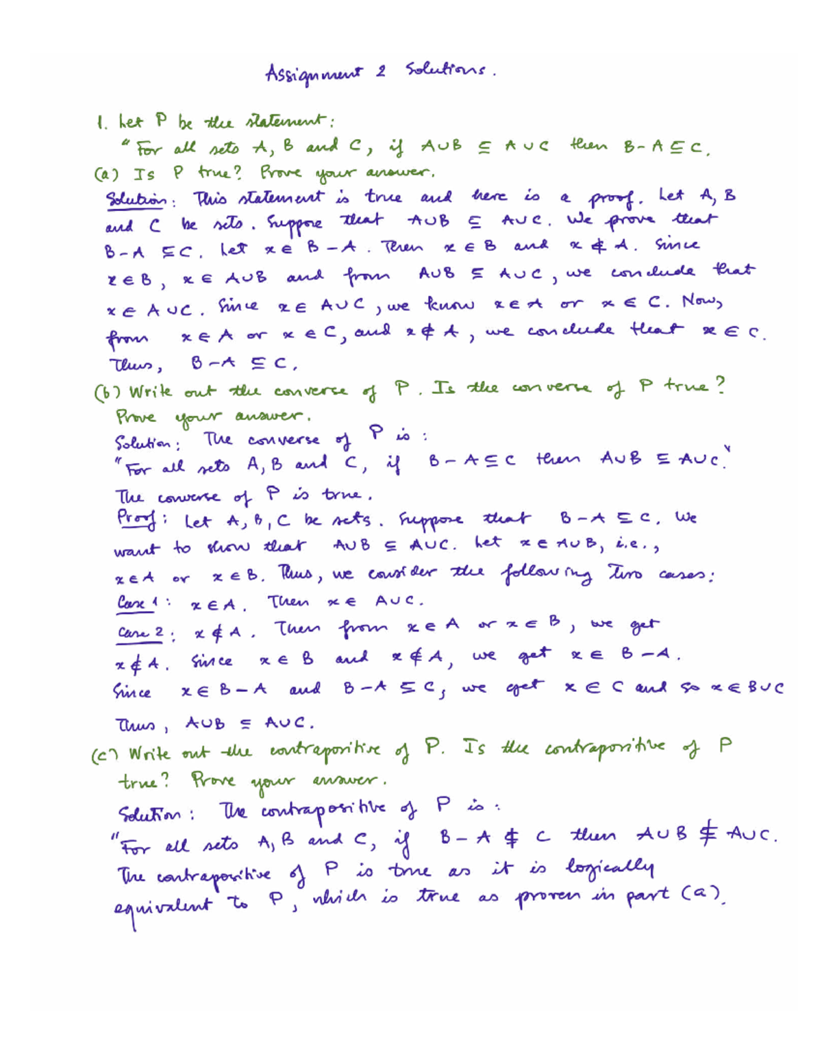 Assignment 2 Solutions: Set Theory and Combinatorics Problems - Studocu