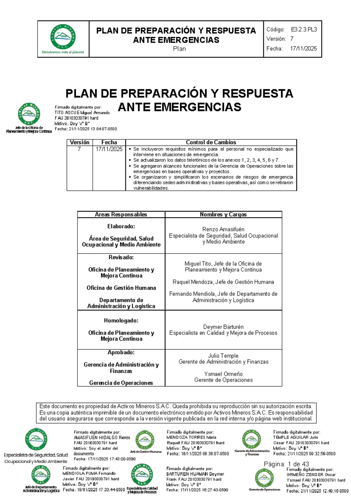 Plan de Preparación y Respuesta ante Emergencias E3.2.3.PL3 Versión 7 ...