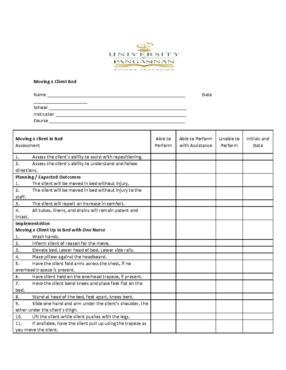 Dusting Checklist for Assessment and Implementation Guide - Studocu