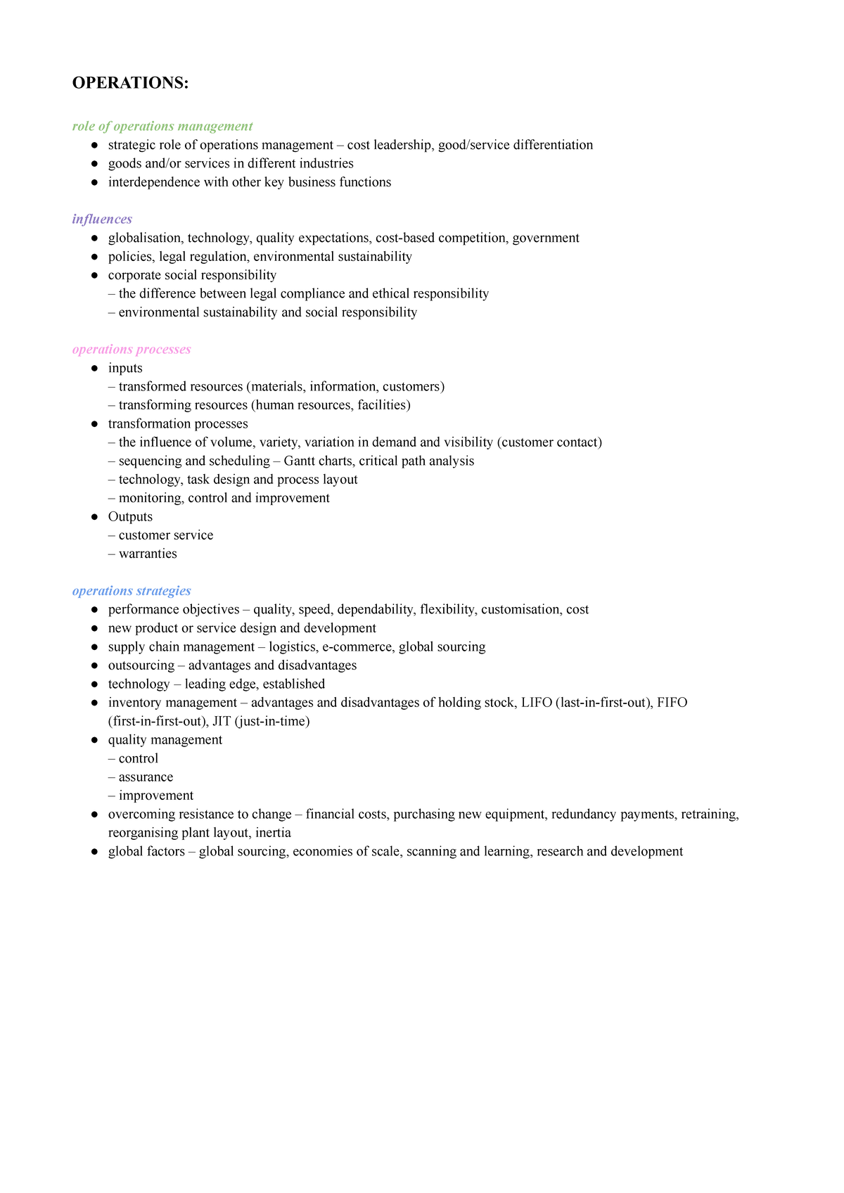 Syllabus business - OPERATIONS: role of operations management strategic ...