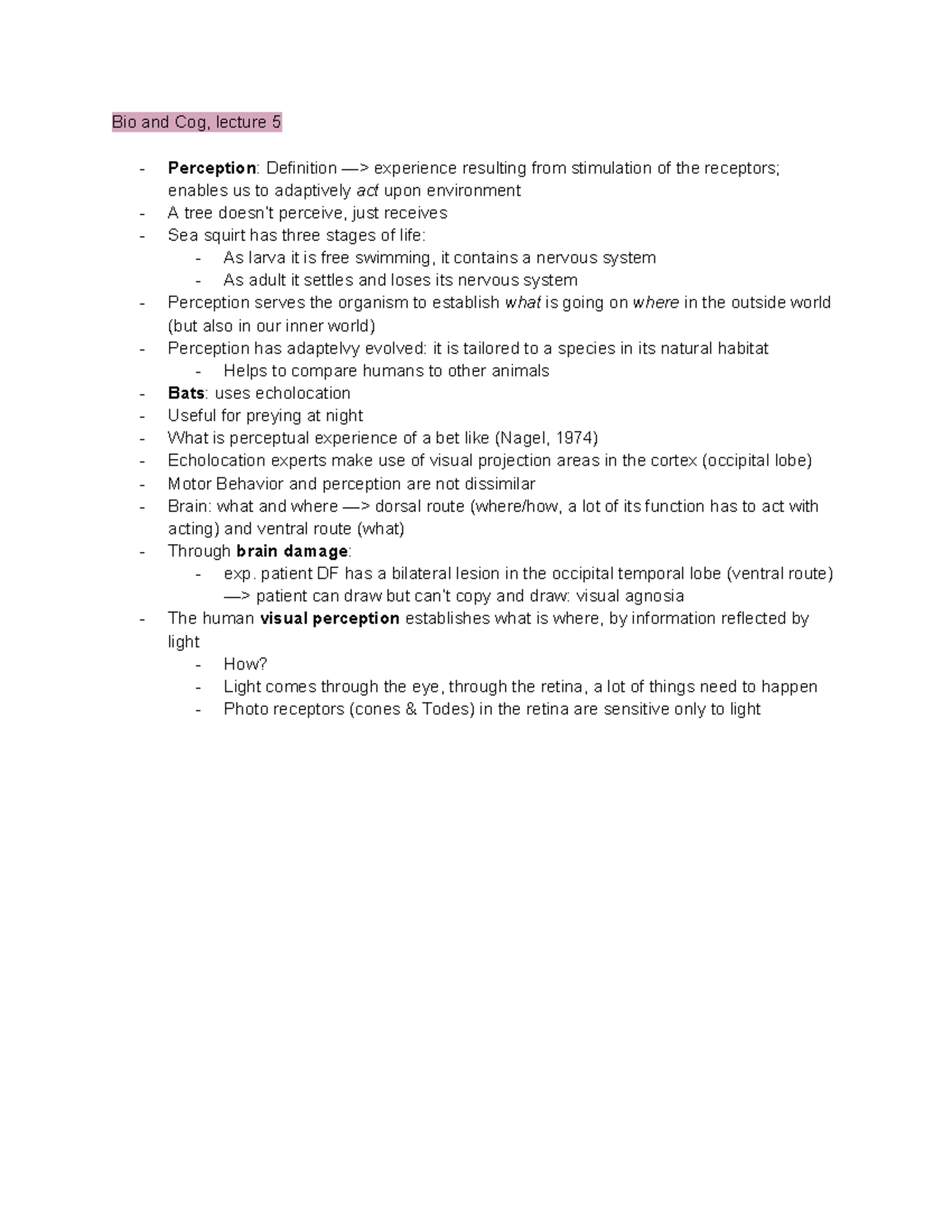 Bio Cog Lecture 5: Perception, Adaptation, and Motor Behavior Notes ...