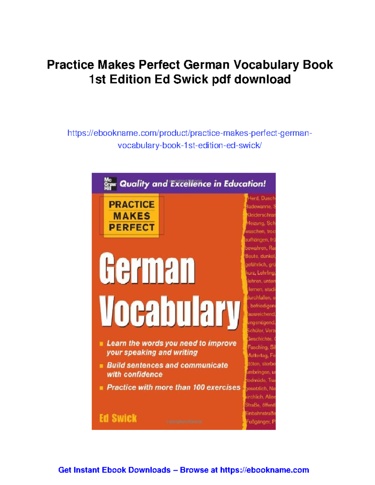 Practice Makes Perfect: German Vocabulary 1st Ed. by Ed Swick - Studocu