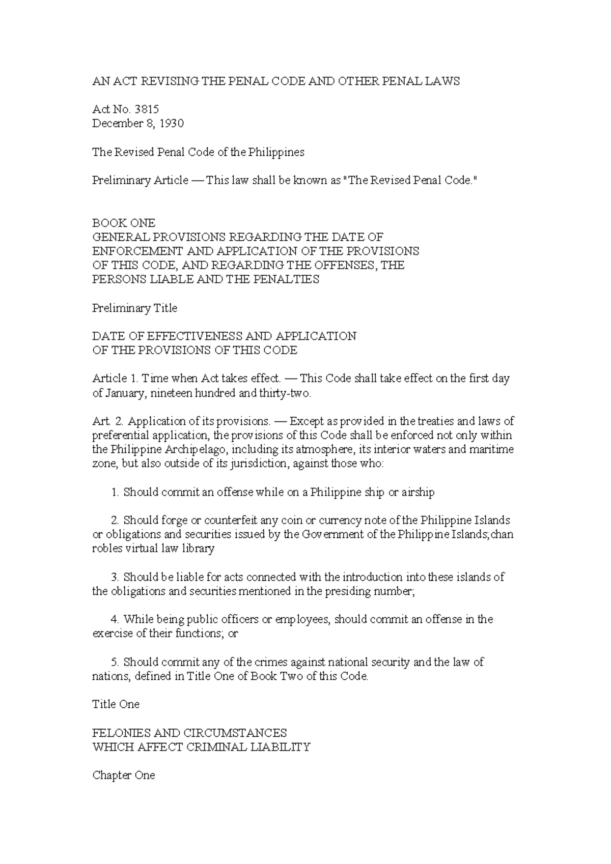 Act No. 3815 The Revised Penal Code – APARPT