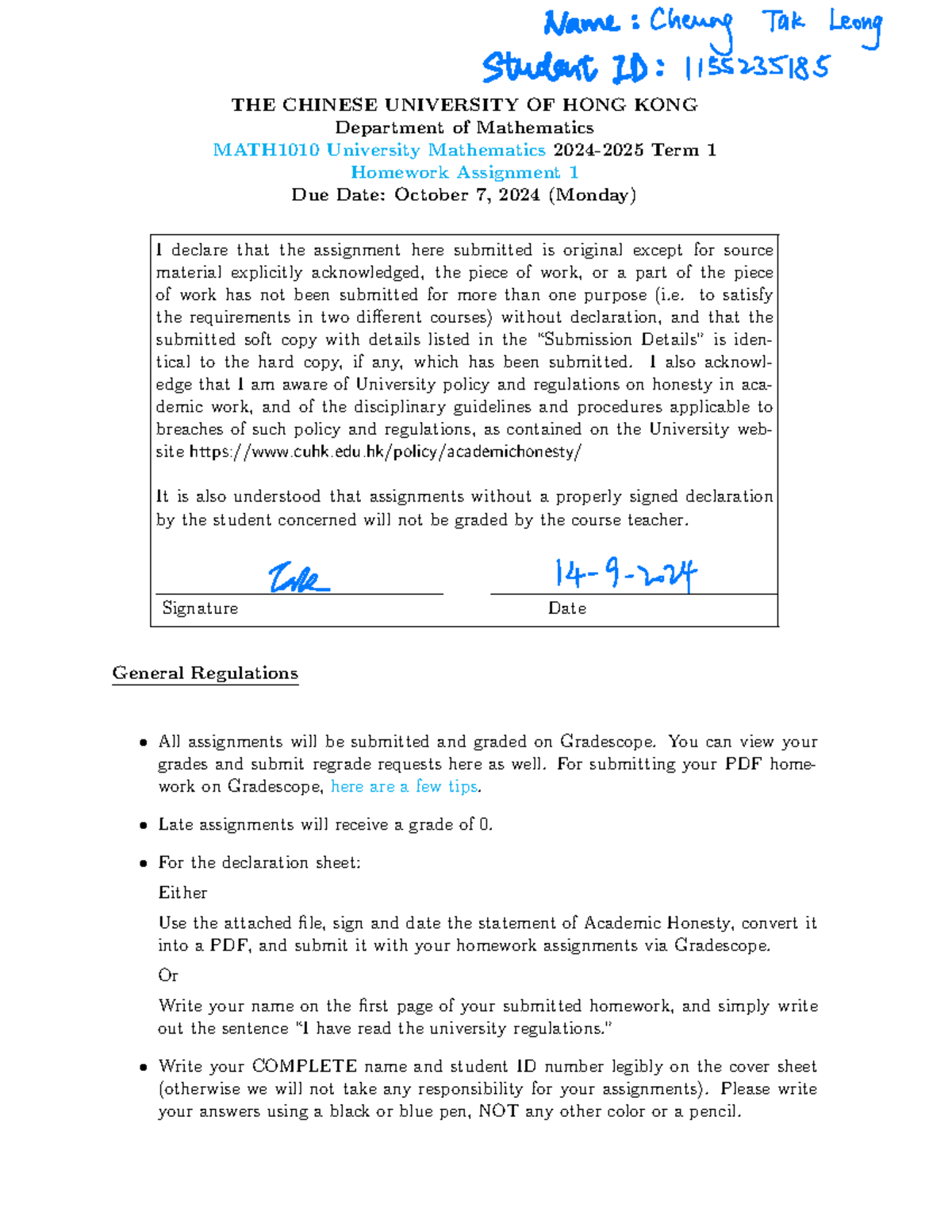 MATH1010 University Mathematics Term 1 Homework Assignment 1 - Studocu