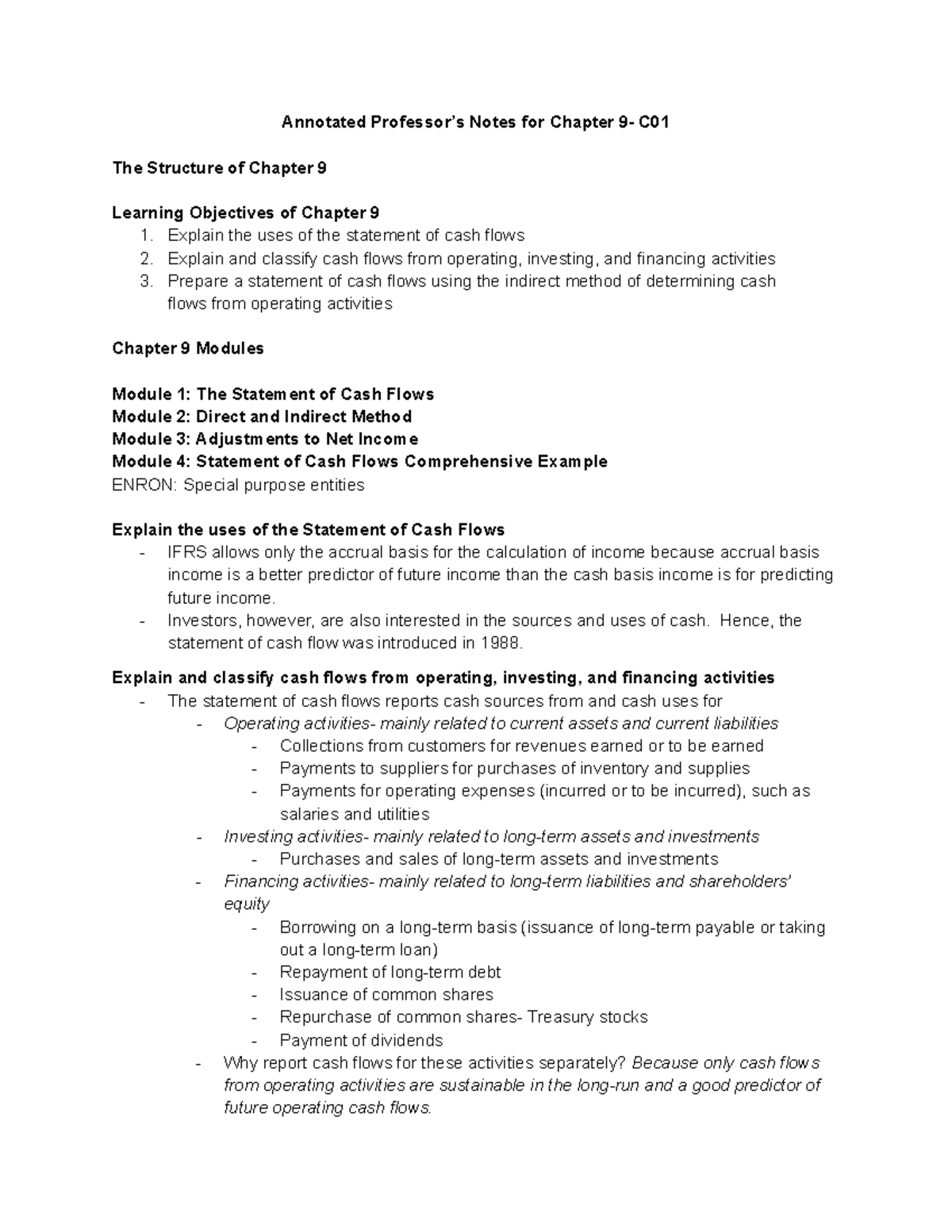 Annotated Professor's Notes for Chapter 9 - C01: Cash Flows Explained ...