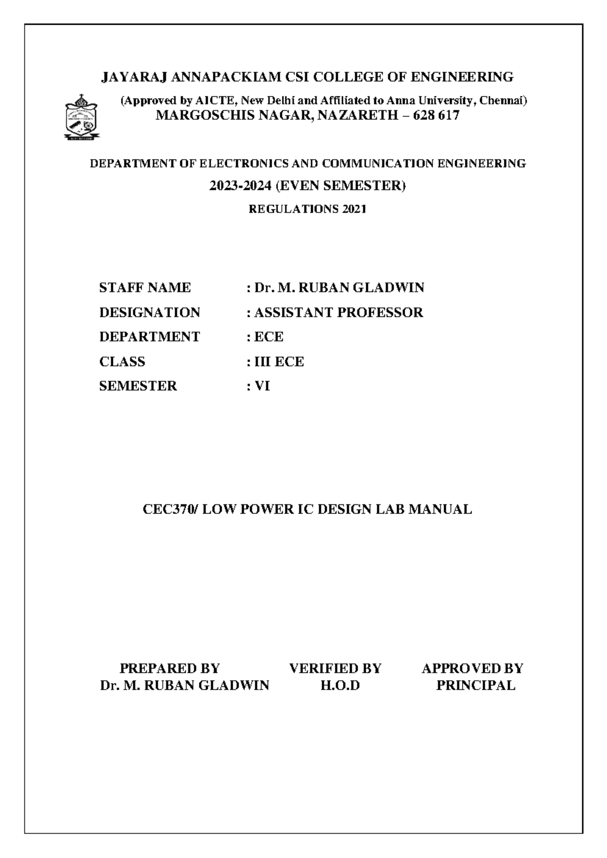 CEC370 Low Power IC Design Lab Manual - Studocu