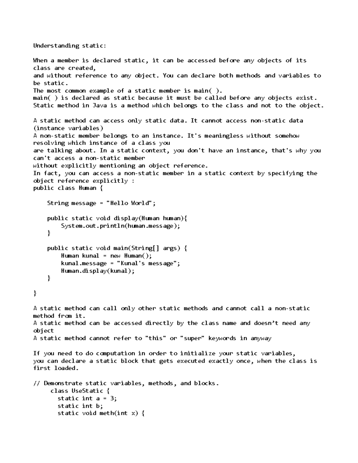 Static in Java: Understanding Static Members and Methods - Studocu