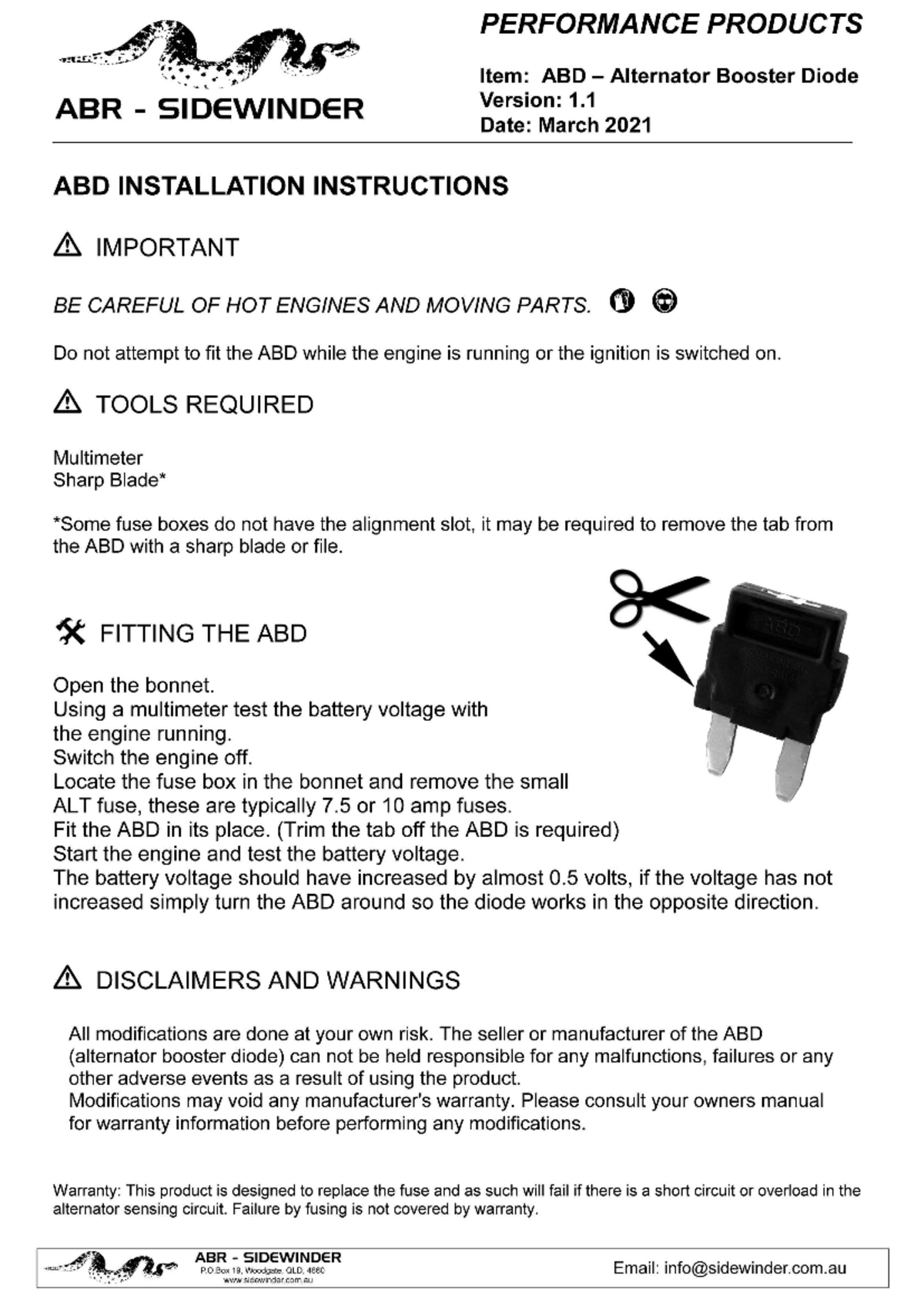 ABD Installation Instructions: Boosting Alternator Voltage Guide - Studocu