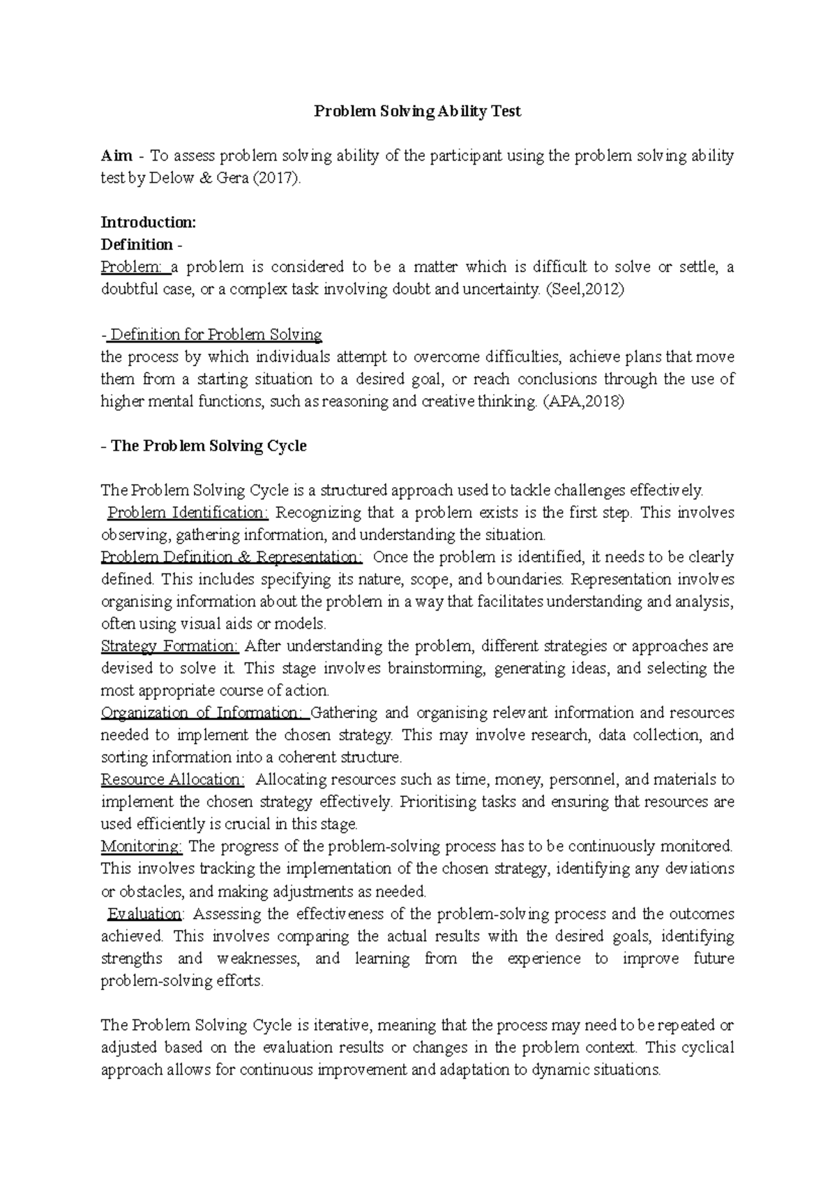 Problem Solving Ability Test (PSAT) Overview and Methodology - Studocu