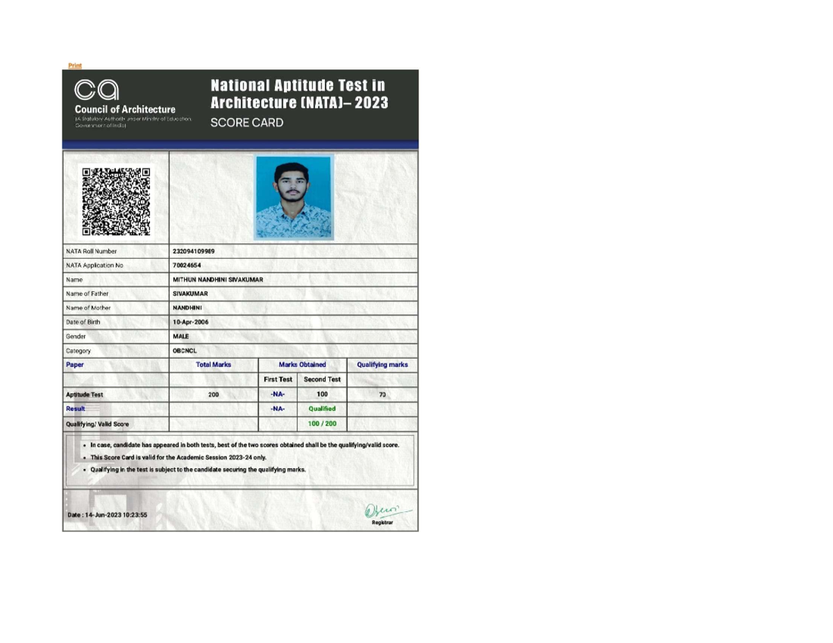 NATA 2023 Score Card and Easy Notes for Architecture Aspirants - Studocu