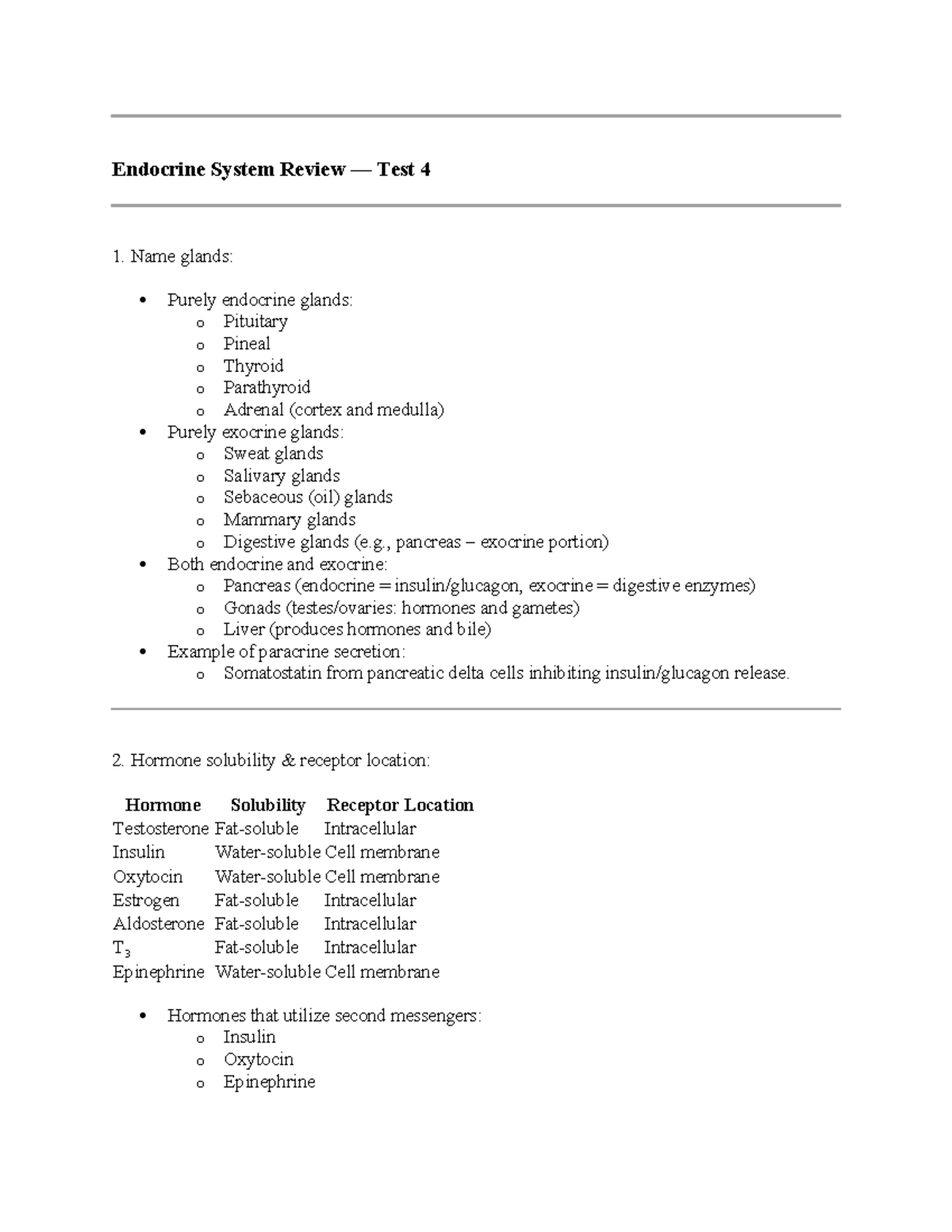 Endocrine System & Reproductive System Review Test 4 Study Guide AP2 ...