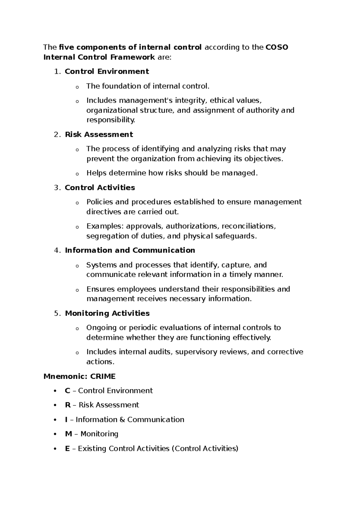 Audit 2 - COSO Internal Control Framework Exam Notes - Studocu