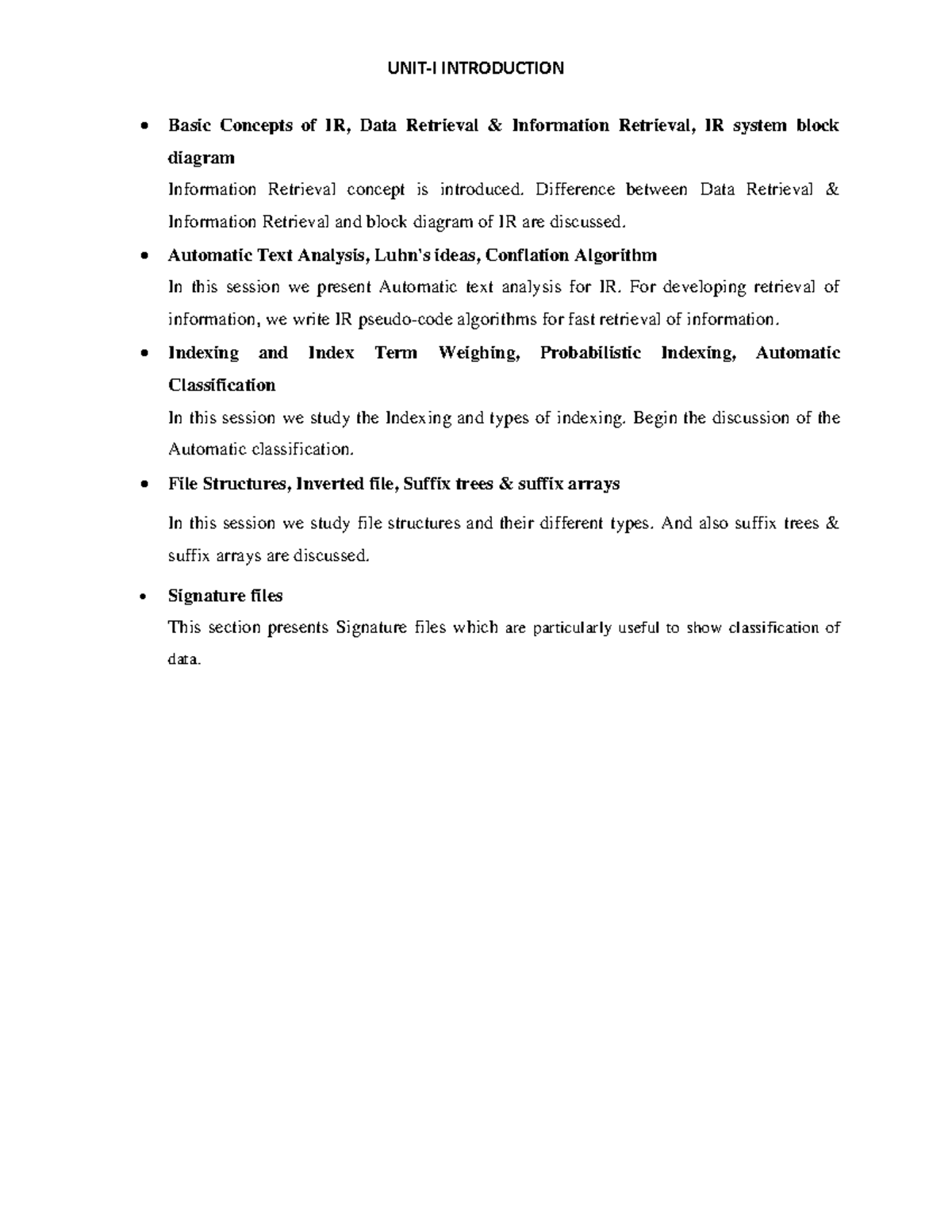 ISR UNIT-I Information Retrieval Concepts & Notes - Studocu