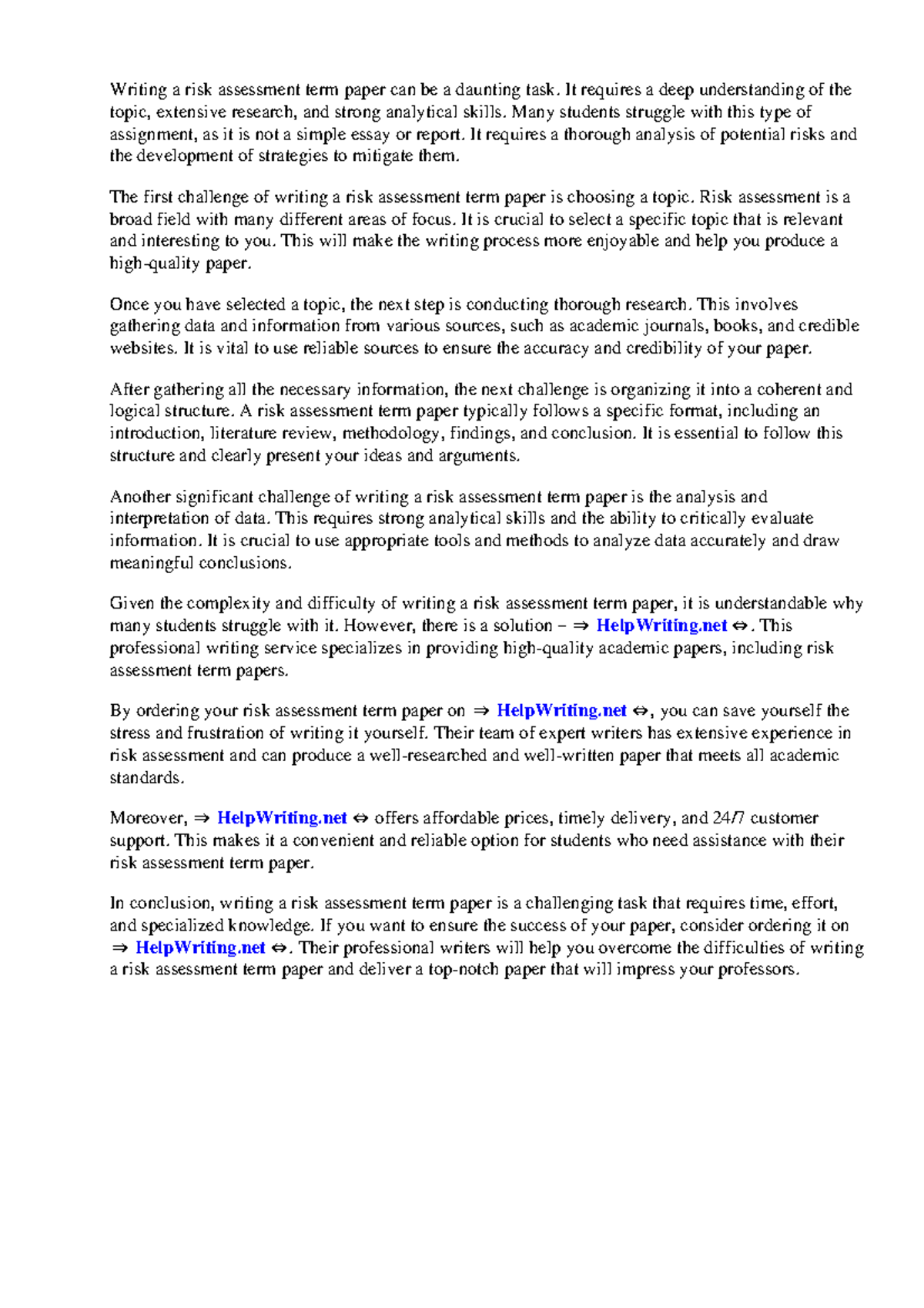 Risk assessment term papernt term paper - Writing a risk assessment ...